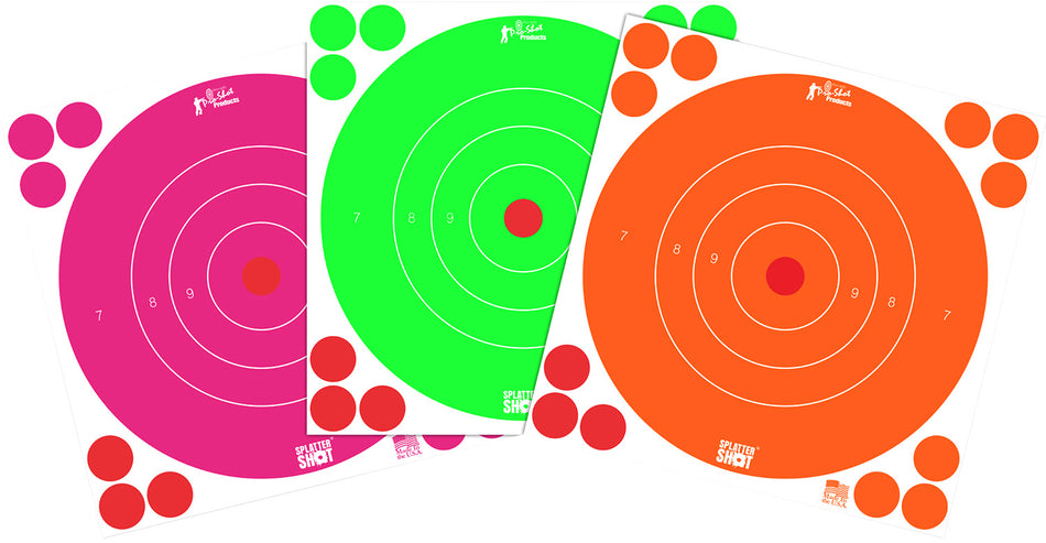 Pro-Shot SplatterShot 8" Bullseye Self-Adhesive Targets Fluorescent Combo Pink Green Orange 6 Pack