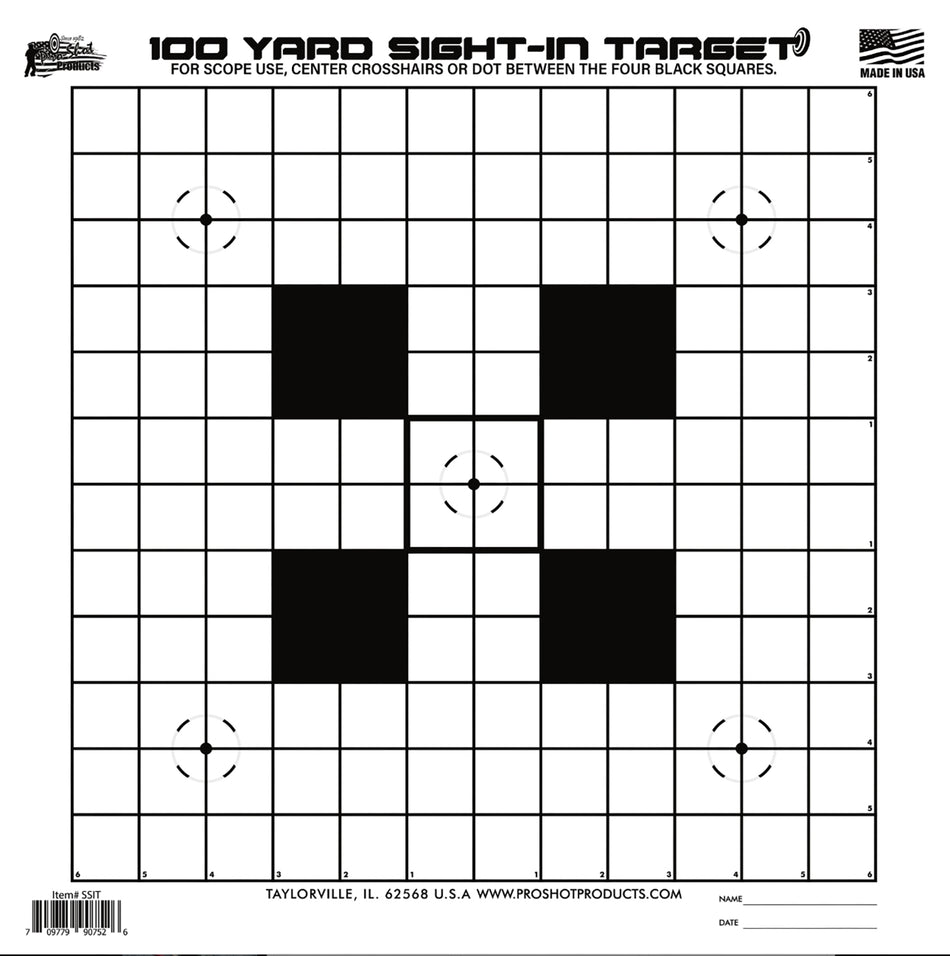 Pro-Shot 14"x14" Black/White Heavy Paper Sight-In Hanging Targets 100yds 12 Pack