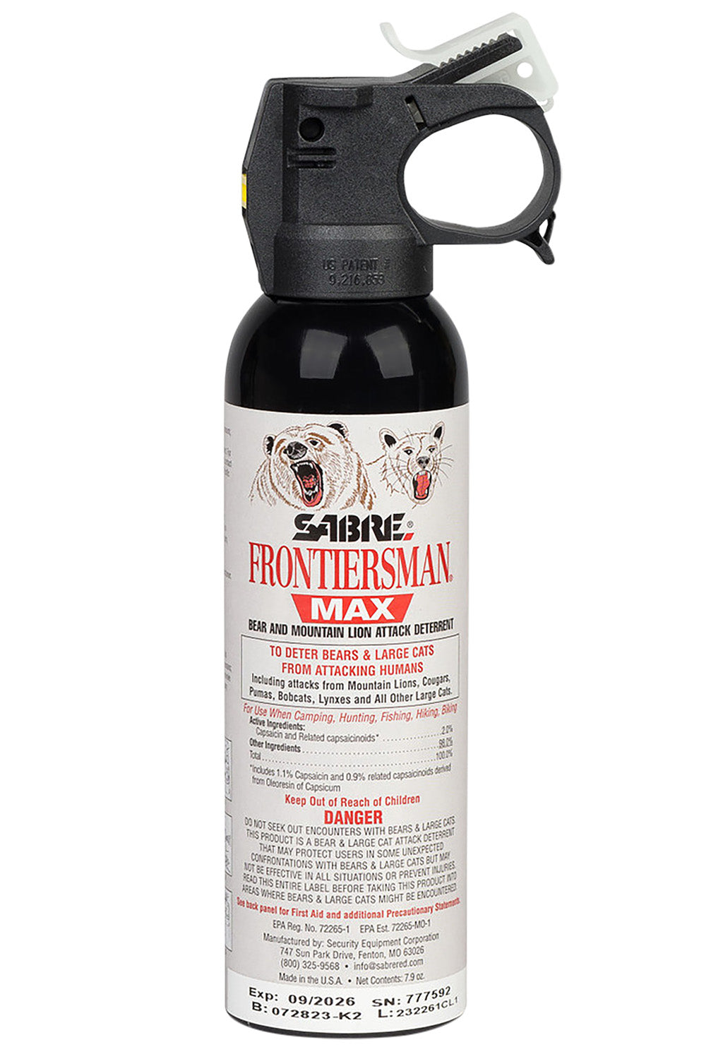 Sabre FBADX03 Frontiersman Bear Mountain Lion Spray 7.90oz Capsaicinoids 40ft Effective Range