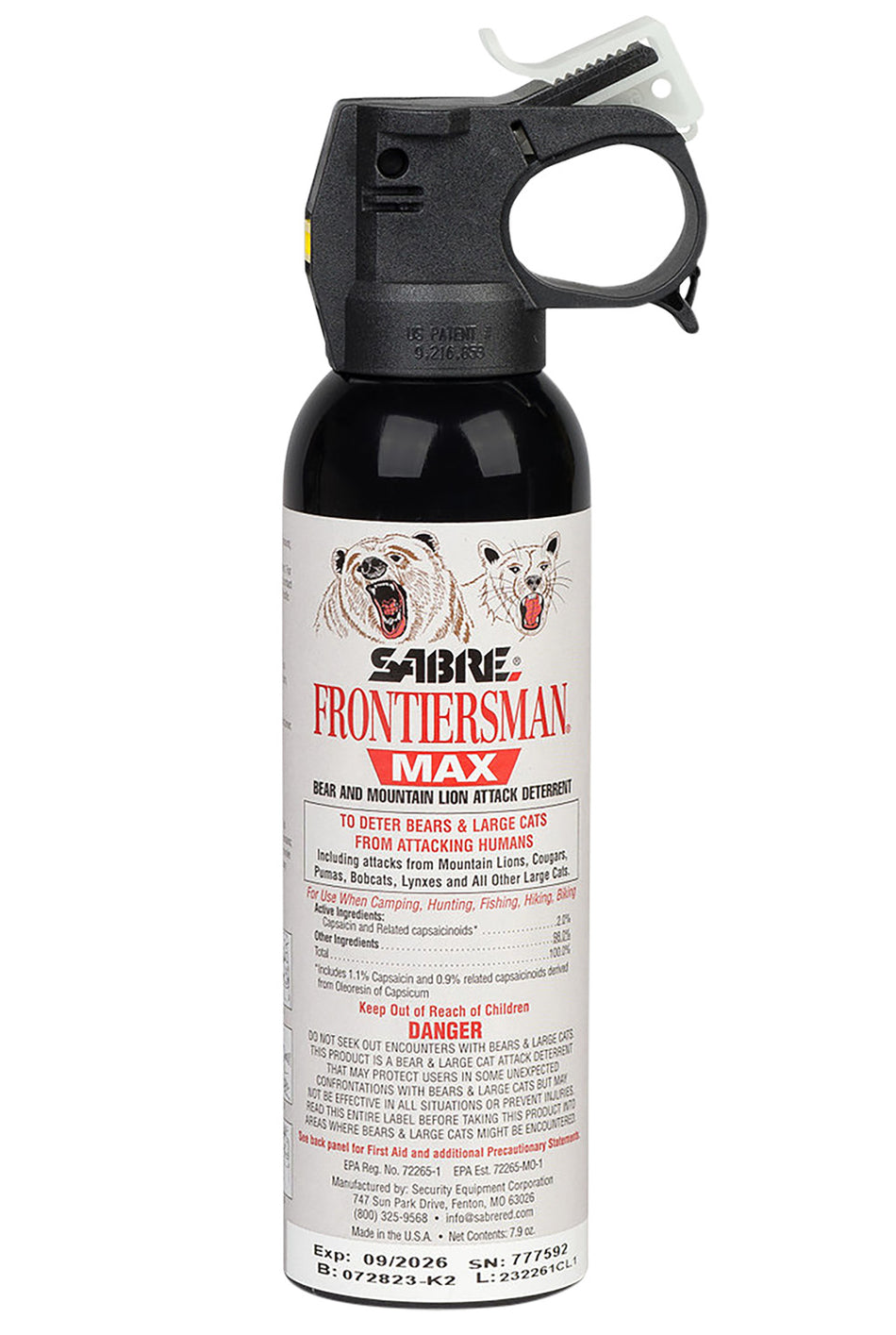 Sabre FBADX03 Frontiersman Bear Mountain Lion Spray 7.90oz Capsaicinoids 40ft Effective Range