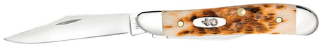 Case Peanut Folding Knife 00045, Plain Mirror Polished Clip Point/Pen Blades, Amber Bone Peach Seed Jigged Handle