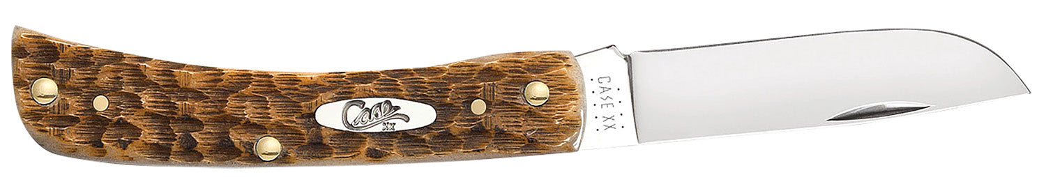 Case Sod Buster Jr. Folding Knife 00245, Plain Polished Blade, Peach Seed Amber Bone Jigged Handle