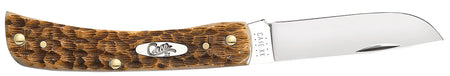 Case Sod Buster Jr. Folding Knife 00245, Plain Polished Blade, Peach Seed Amber Bone Jigged Handle