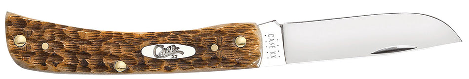 Case Sod Buster Jr. Folding Knife 00245, Plain Polished Blade, Peach Seed Amber Bone Jigged Handle