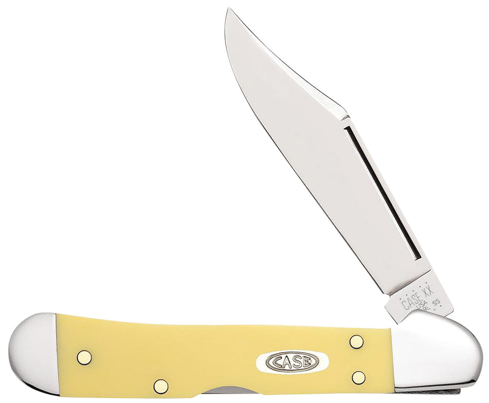 Case 30116 Folding Mini CopperLock Knife, 2.72" Mirror Polished Carbon Steel Clip Blade, Yellow Handle
