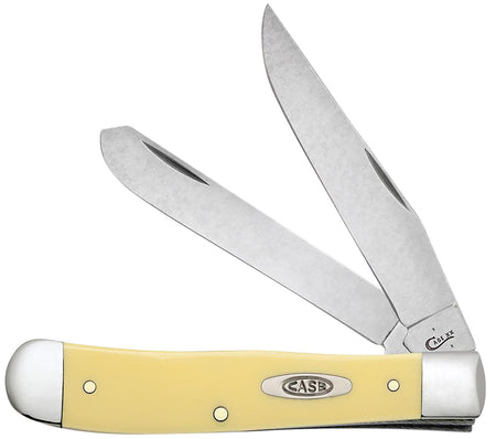 Case 30114 Folding Trapper Knife, Mirror Polished Carbon Steel Blades, Smooth Yellow Synthetic Handle
