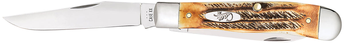 Case 03573 Folding Trapper Knife 3.25", Tru-Sharp SS Blades, Burnt Dark Amber 6.5 BoneStag Handle