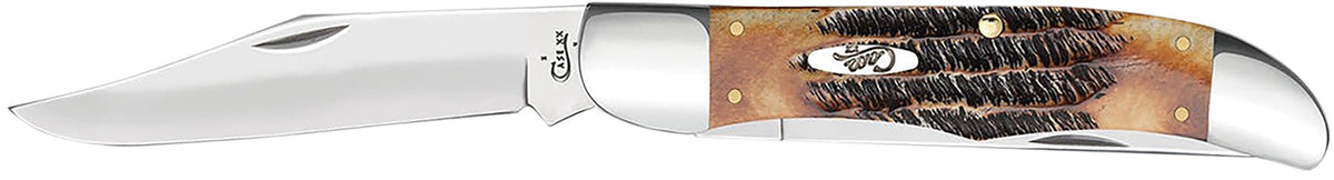 Case 03574 Folding Hunter Pocket Knife, 4.10" Mirror Polished Tru-Sharp SS Blade, Burnt Amber BoneStag Handle