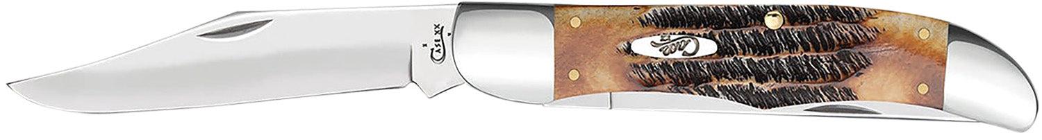 Case 03574 Folding Hunter Pocket Knife, 4.10" Mirror Polished Tru-Sharp SS Blade, Burnt Amber BoneStag Handle