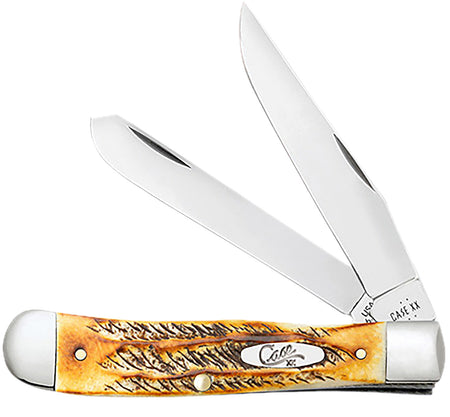 Case 65345 Trapper Pocket Knife 3.25", Tru-Sharp SS Clip/Spey Blades, Burnt Amber BoneStag Handle & Pocket Clip