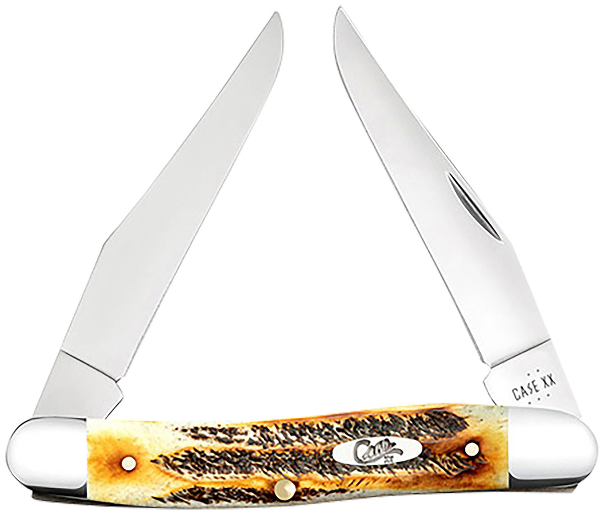 Case 65346 Folding Muskrat Knife, 2.90" Polished Tru-Sharp SS Clip Blades, Burnt Dark Amber BoneStag Handle