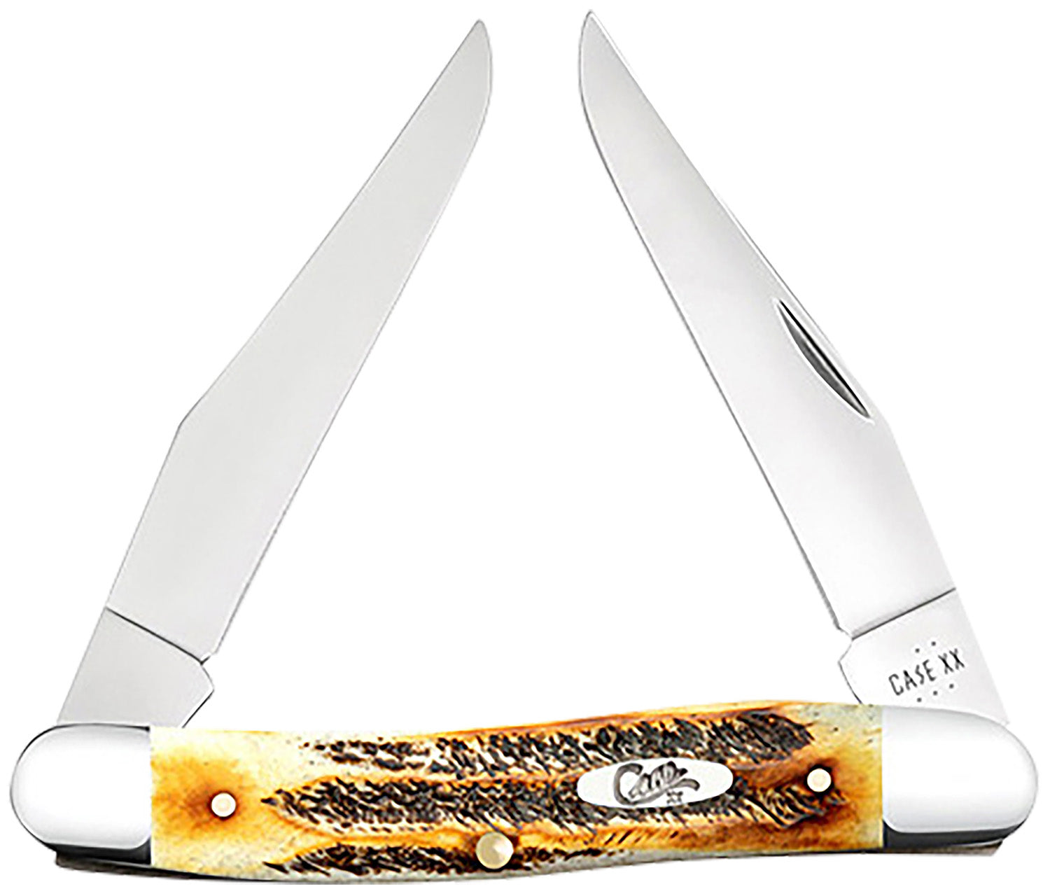 Case 65346 Folding Muskrat Knife, 2.90" Polished Tru-Sharp SS Clip Blades, Burnt Dark Amber BoneStag Handle