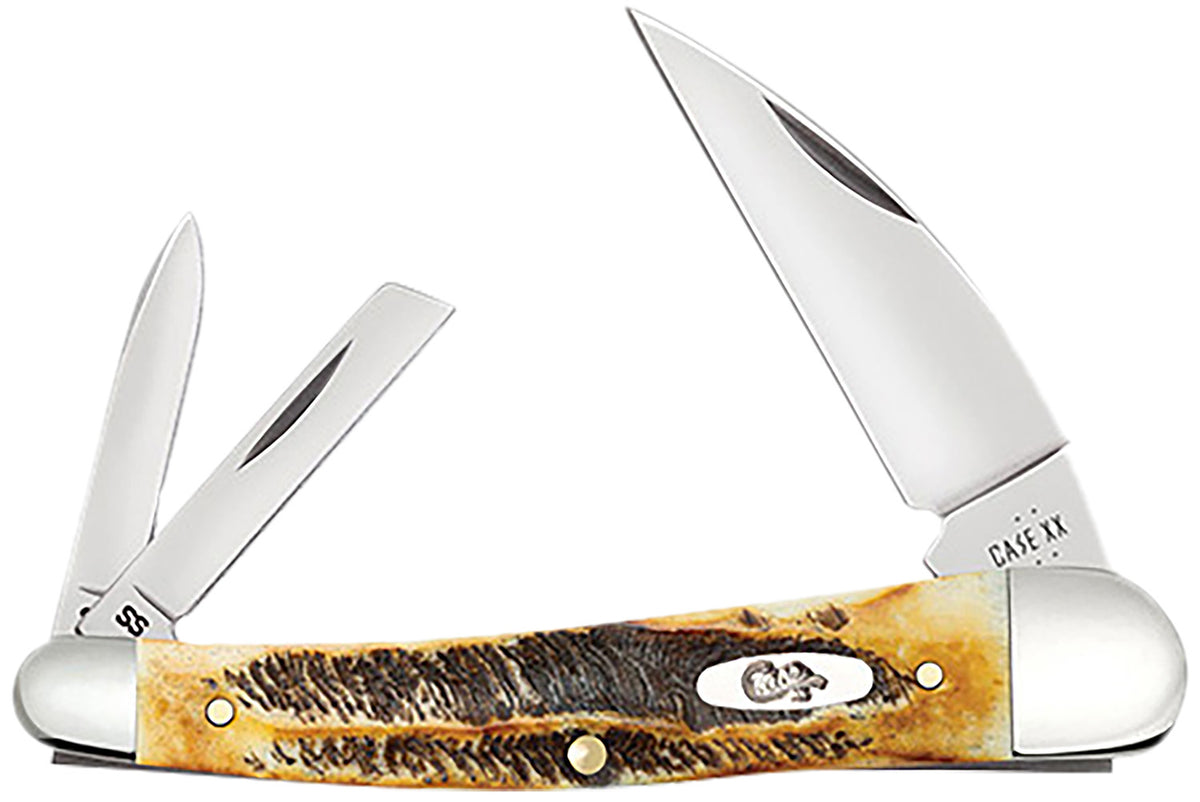 Case 65347 Folding Seahorse Whittler Knife, Mirror Polish Tru-Sharp SS Blades, Burnt Amber BoneStag Handle