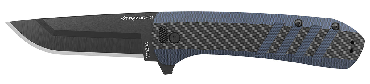 Outdoor Edge VX430CC Razor VX4 3-Inch Folding Plain Blade Pocket Knife, Carbon Fiber/Blue