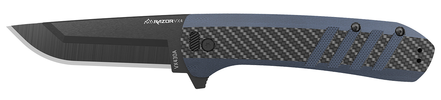 Outdoor Edge VX430CC Razor VX4 3-Inch Folding Plain Blade Pocket Knife, Carbon Fiber/Blue
