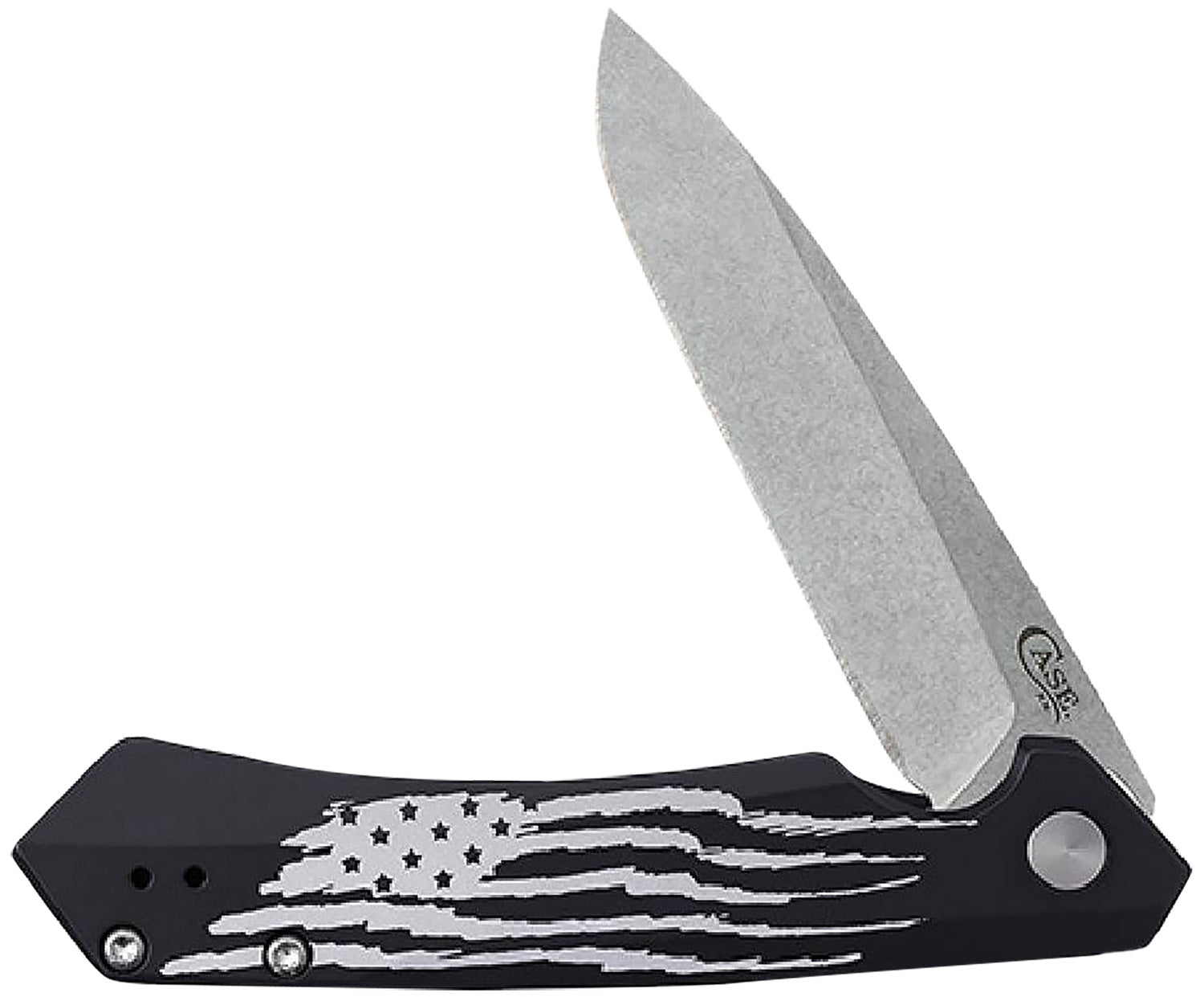Case 10857 Folding Kinzua Knife with Belt Clip, S35VN Stonewashed Blade, Black Aluminum US Flag Handle