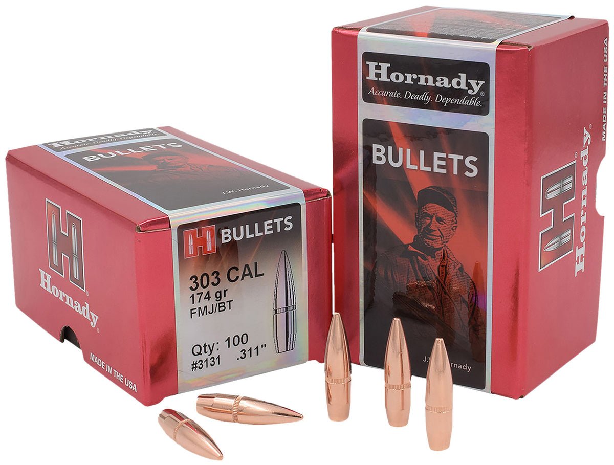 Hornady 303 Cal 174 gr Full Metal Jacket Reloading Bullets 100 Per Box