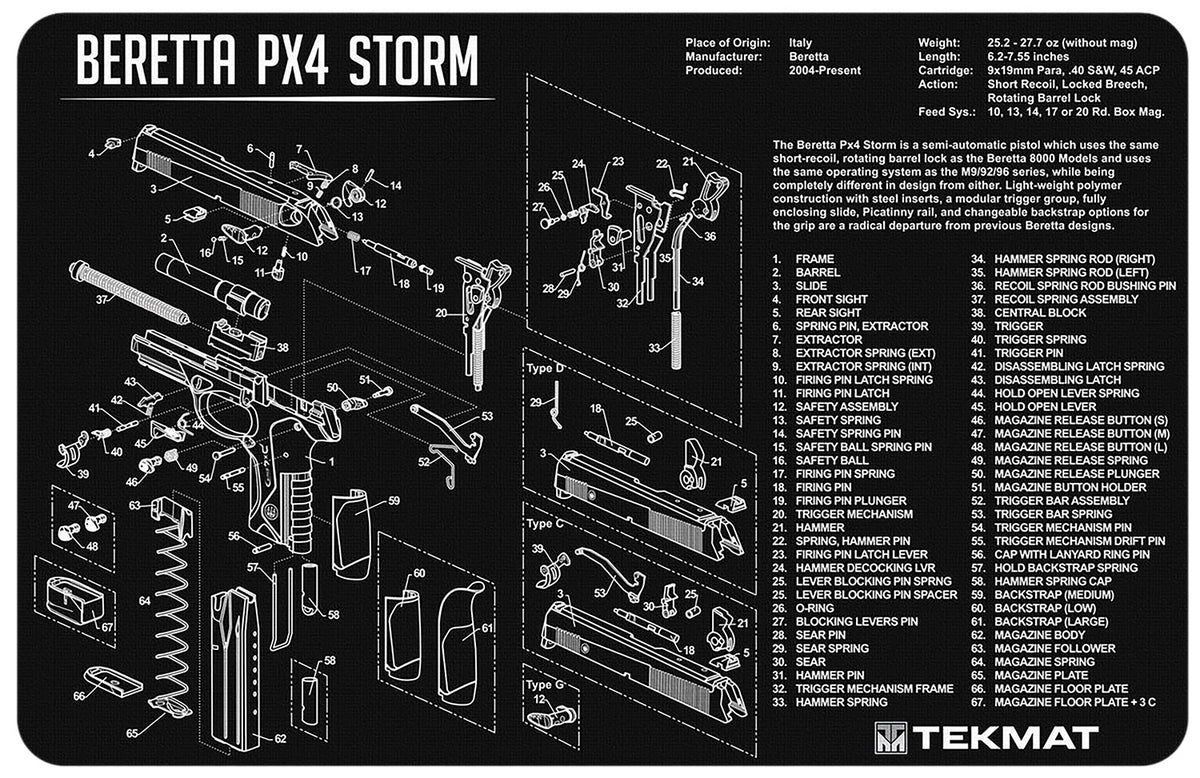 TekMat Px4 Storm Gun Cleaning Mat with Diagram Black/White Rubber 11"x17"