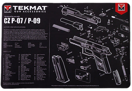 TekMat CZ P07/P09 Gun Cleaning Mat with Diagram Black/White 11"x17"