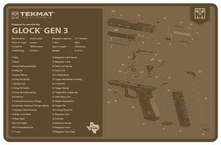 TekMat Glock Generation 3 Gun Cleaning Mat FDE Rubber 11"x17"