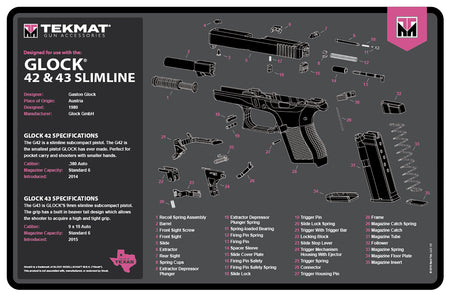 TekMat Glock Generation 3 Pink Gun Cleaning Mat with Diagram Rubber 11"x17"