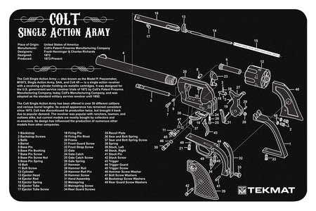 TekMat Colt Revolver Army Cleaning Mat Black/White 11"x17" with Parts Illustration