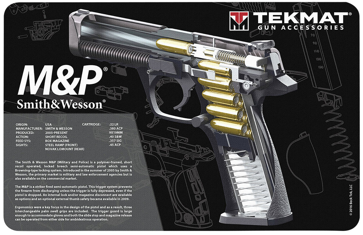 TekMat S&W M&P Cutaway Diagram Cleaning Mat Black/White Rubber 11" x 17"