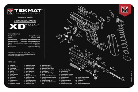 TekMat Springfield Armory XD MOD 2 Pistol Cleaning Mat Black/White 11"x17" with Parts Illustration