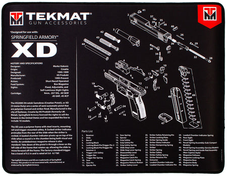 TekMat Springfield Armory XD Pistol Ultra 20 Cleaning Mat Black/White 15"x20" with Parts Illustration