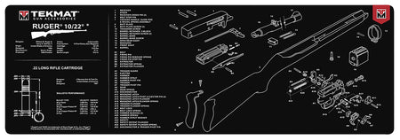 TekMat Ruger 10/22 Rifle Cleaning Mat Black/White 12"x36" with Parts Illustration