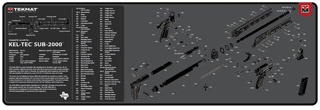 TekMat Kel-Tec SUB2000 Firearm Cleaning Mat Black/White 12"x36" with Parts Illustration