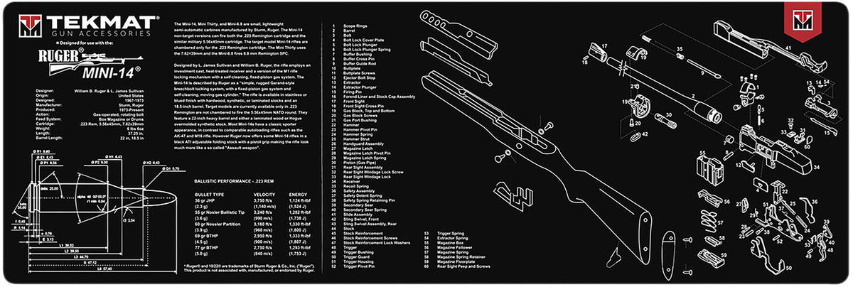 TekMat Black/White Rubber Cleaning Mat for Ruger Mini-14 12"x36"