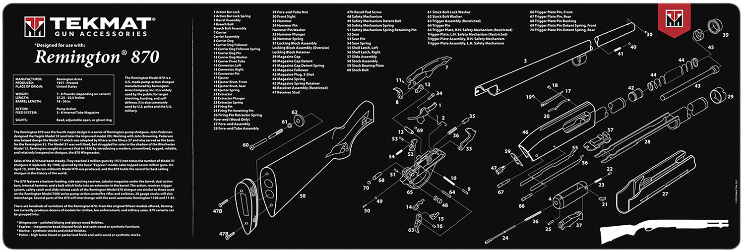 TekMat Black/White Rubber Cleaning Mat for Remington 870 12"x36"
