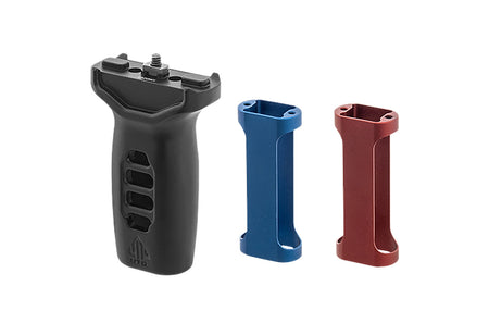 Leapers MTFGM01 Slim Profile Foregrip Matte Black Aluminum with Red Blue Inserts