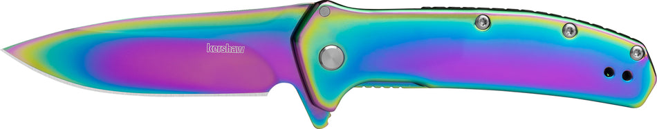 Kershaw Outcome Rainbow Folding Knife 2044RBW, 2.80" Drop Point Polished Rainbow PVD Blade with Stainless Handle