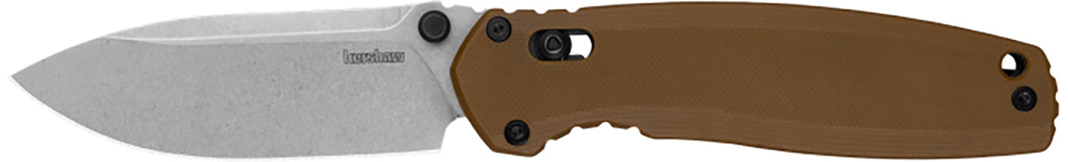 Kershaw Broadside Folding Knife 2052, 3.50" Spear Point Stonewashed D2 Steel Blade with Brown G10 Handle