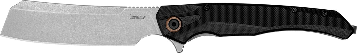 Kershaw 2078 Strata Folding Cleaver Knife 4" D2 Steel Plain Edge Stonewashed, G10/SS Black Handle