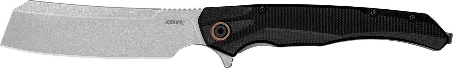 Kershaw 2078 Strata Folding Cleaver Knife 4" D2 Steel Plain Edge Stonewashed, G10/SS Black Handle
