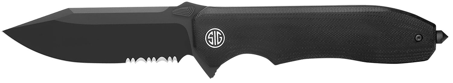 Validus Folding Pocket Knife by Sig Sauer, 3.78" Part-Serrated Black M390 Blade, Black G10 Handle