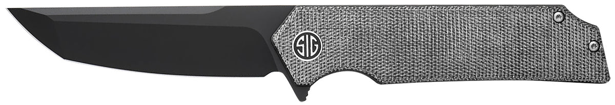 Tsuru Folding Knife by Sig Sauer, 3.30" Black PVD 154CM Tanto Blade, Salt & Pepper Handle