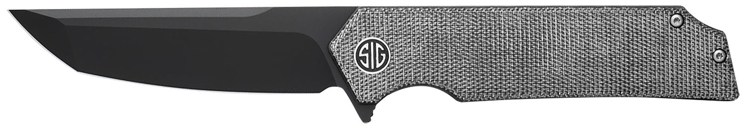 Tsuru Folding Knife by Sig Sauer, 3.30" Black PVD 154CM Tanto Blade, Salt & Pepper Handle
