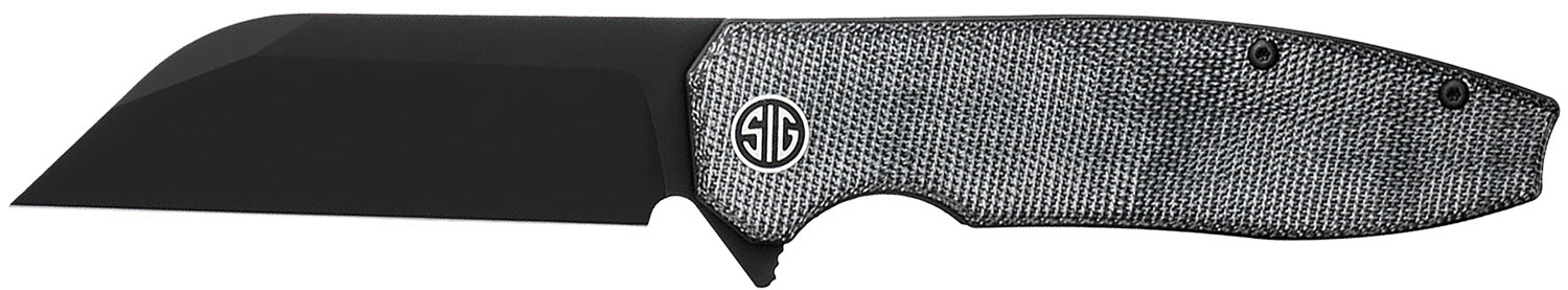 Karak Folding Knife by Sig Sauer, 3.25" Black PVD Nitro-V Wharncliffe, Salt & Pepper Handle
