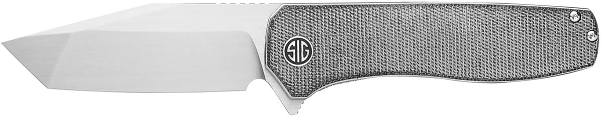 Xiphos Folding Knife by Sig Sauer, 3.40" Satin Nitro-V Modified Tanto, Salt & Pepper Micarta