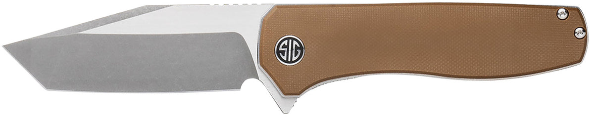 Xiphos Folding Knife by Sig Sauer, 3.40" Stonewash Nitro-V Modified Tanto, Coyote Brown G10 Handle