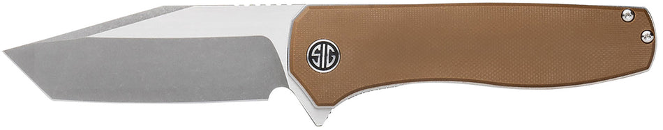 Xiphos Folding Knife by Sig Sauer, 3.40" Stonewash Nitro-V Modified Tanto, Coyote Brown G10 Handle