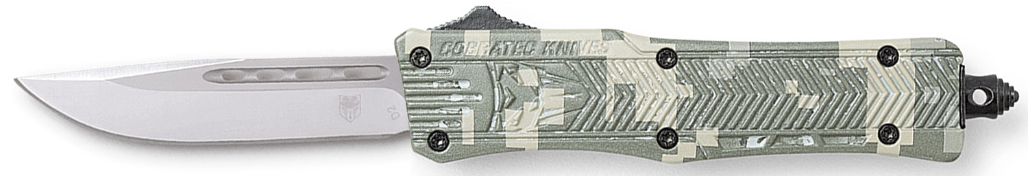 CobraTec CTK-1 Small OTF Dual Action Knife 2.75" D2 Drop Point Digital Camo Aluminum Handle