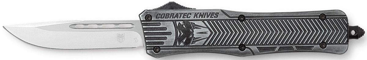 CobraTec CTK-1 Medium OTF Dual Action Knife 3" Stonewashed D2 Drop Point Blade 5" Black Handle