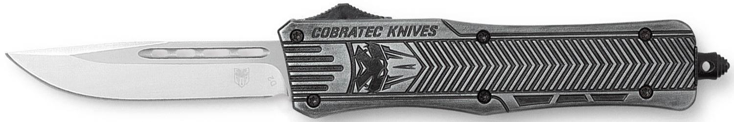 CobraTec CTK-1 Medium OTF Dual Action Knife 3" Stonewashed D2 Drop Point Blade 5" Black Handle