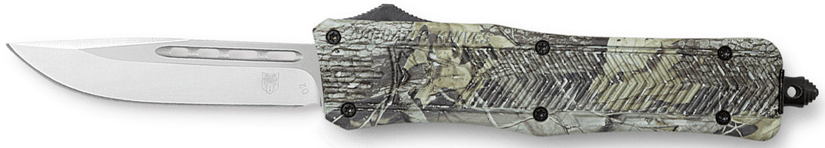 CobraTec CTK-1 Medium OTF Dual Action Knife 3" D2 Drop Point Blade 5" Woodland Camo Handle