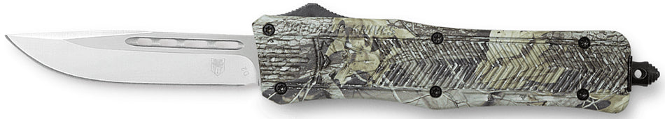 CobraTec CTK-1 Medium OTF Dual Action Knife 3" D2 Drop Point Blade 5" Woodland Camo Handle